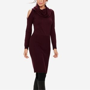 NWT The Limited Plum Cold Shoulder Sweater Dress Sz M Cowl Neck Wool Blend